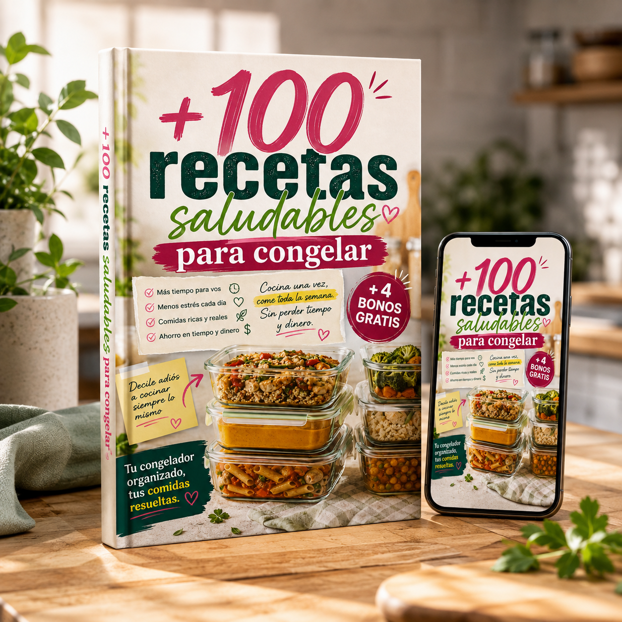 +100 Recetas Saludables para Congelar + 5 BONOS de regalo
